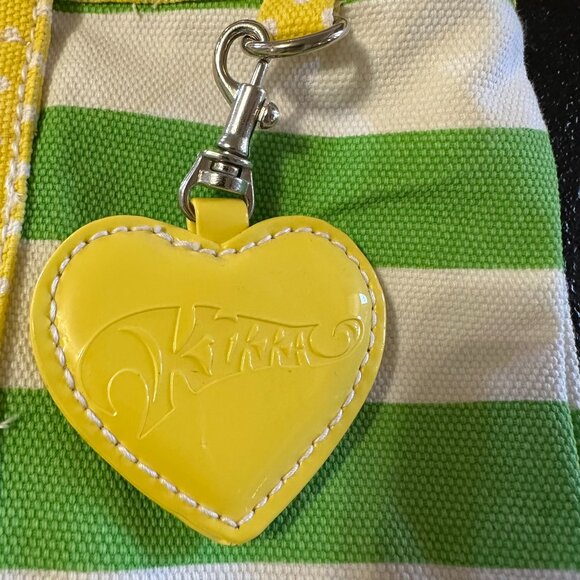 Vintage New Kirra White Canvas Bag with Green Stripes Yellow Trim Purse Beach - Picture 3 of 12